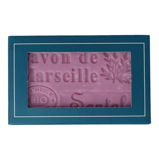 Aroma Vera Marseille soap with sandalwood scent, 125g, natural bio Zeep bar with earthy, aromatic appearance.