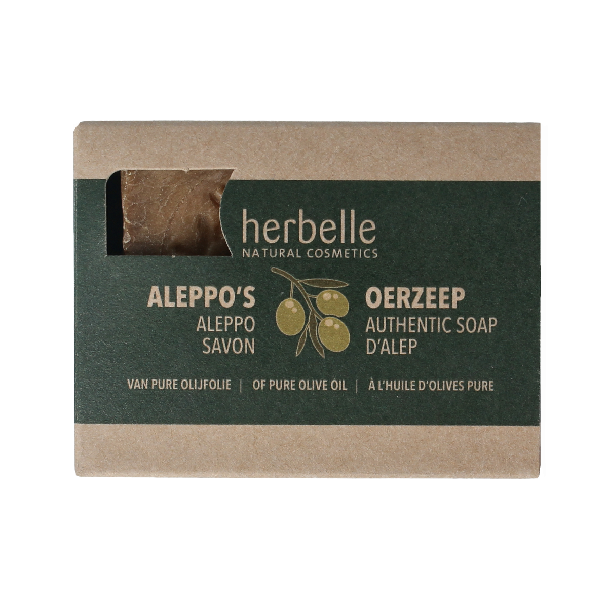 Herbelle Aleppo soap with olive and water, 1 piece, natural skincare soap bar with traditional ingredients.