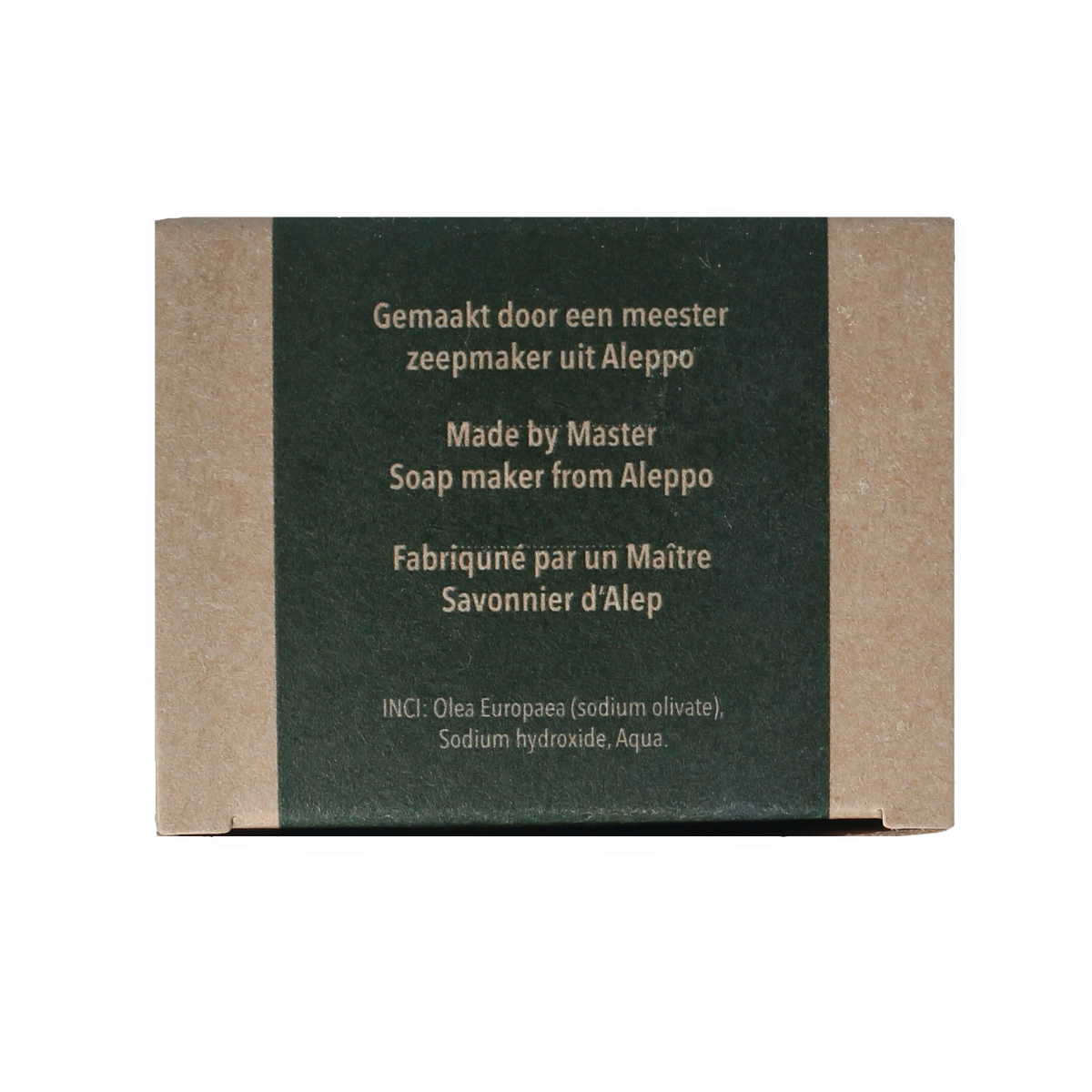 Herbelle Aleppo soap with olive and water, 1 piece, natural herbal soap bar showing the packaging and soap texture.