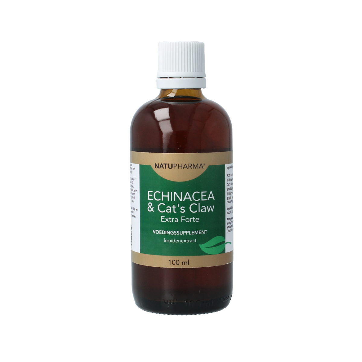 Natupharma Echinacea and Cat's Claw extra forte herbal supplement in a 100ml bottle, used for immune support.