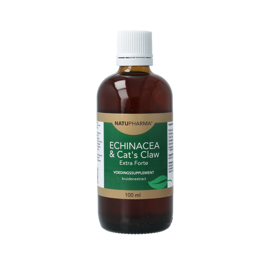 Natupharma Echinacea and Cat's Claw extra forte herbal supplement in a 100ml bottle, used for immune support.
