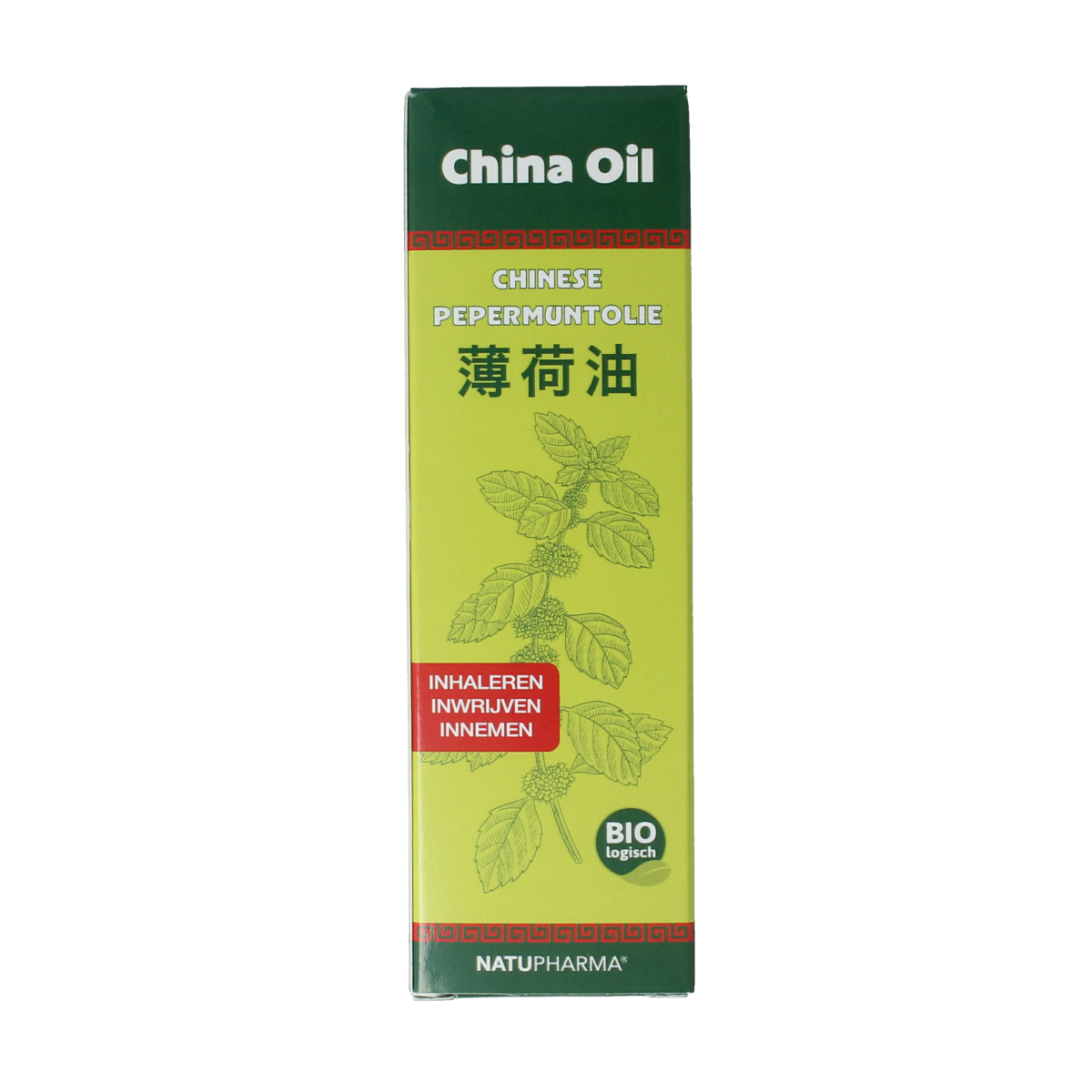 Natupharma China oil in a 30ml bottle, herbal preparation from Kruidenpreparaten line, with a clear label and cap.