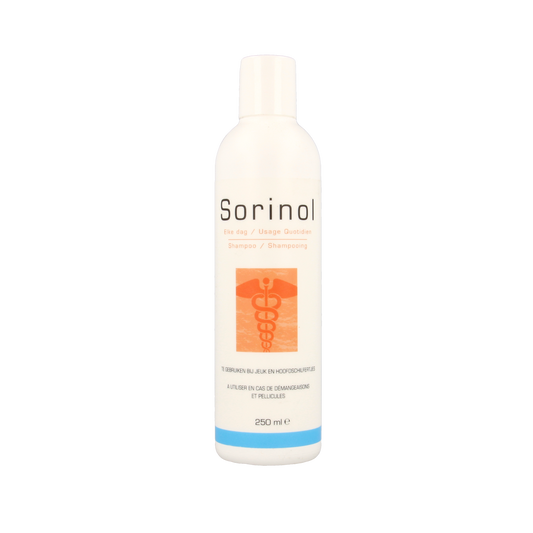 Sorinol Haarverzorging Shampoo Elke Dag 250ml bottle with white and green label, suitable for daily hair care.