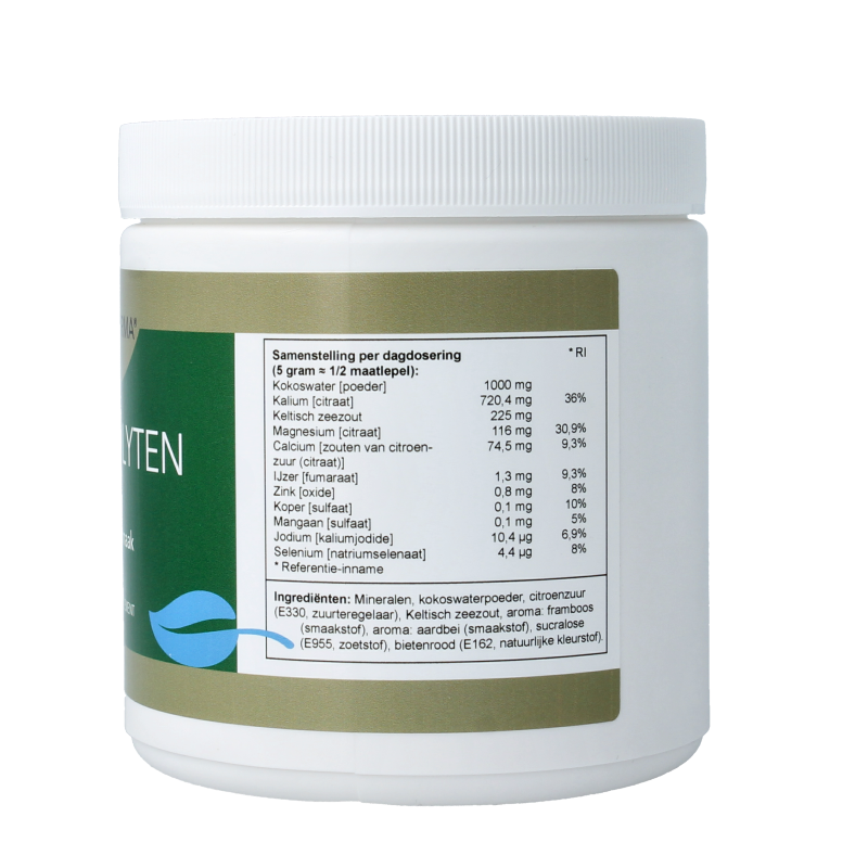 Natupharma Elektrolyten rood fruit mineral supplement in 300g container, featuring vibrant red fruit flavor and colorful packaging