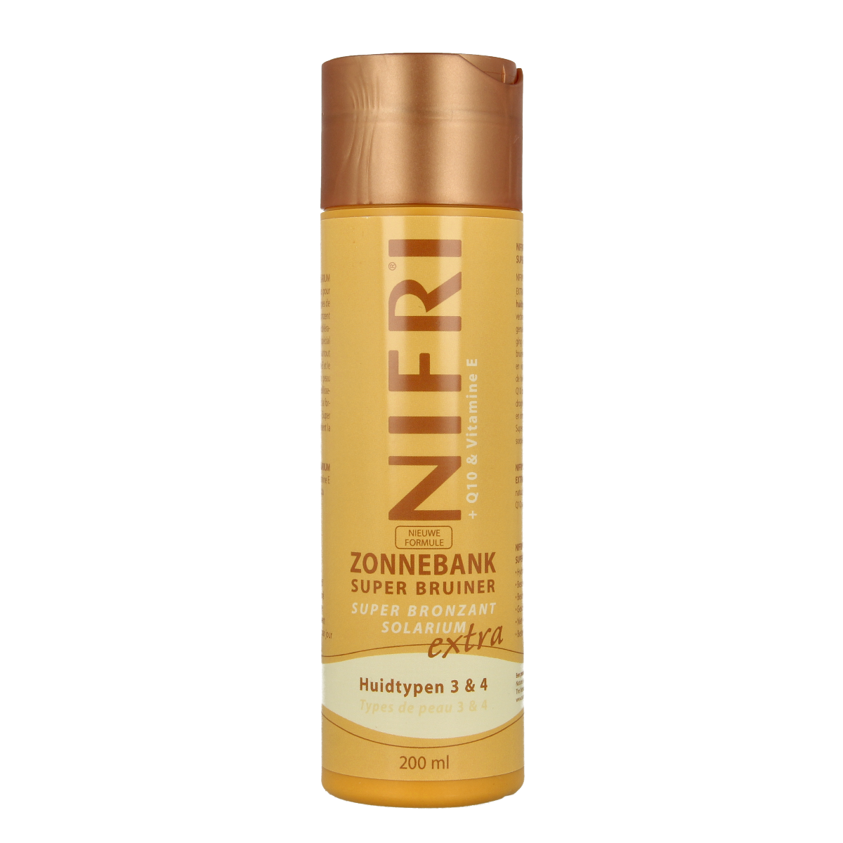 Nifri Zonnebank Superbruiner 3 & 4 tanning lotion 200ml bottle, natural sun tanning product by Nifri