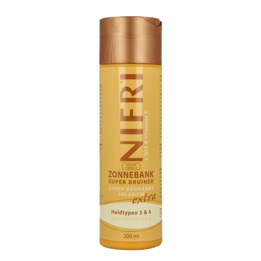 Nifri Zonnebank Superbruiner 3 & 4 tanning lotion 200ml bottle, natural sun tanning product by Nifri