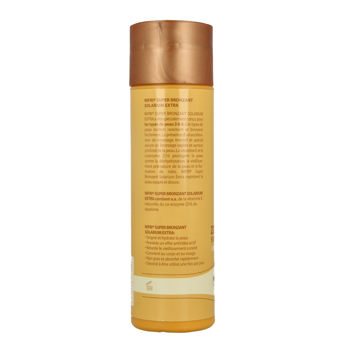 Nifri Zonnebank Superbruiner 3 & 4 tanning lotion bottle, 200ml, for sunbed tanning, with a sleek design and product label.