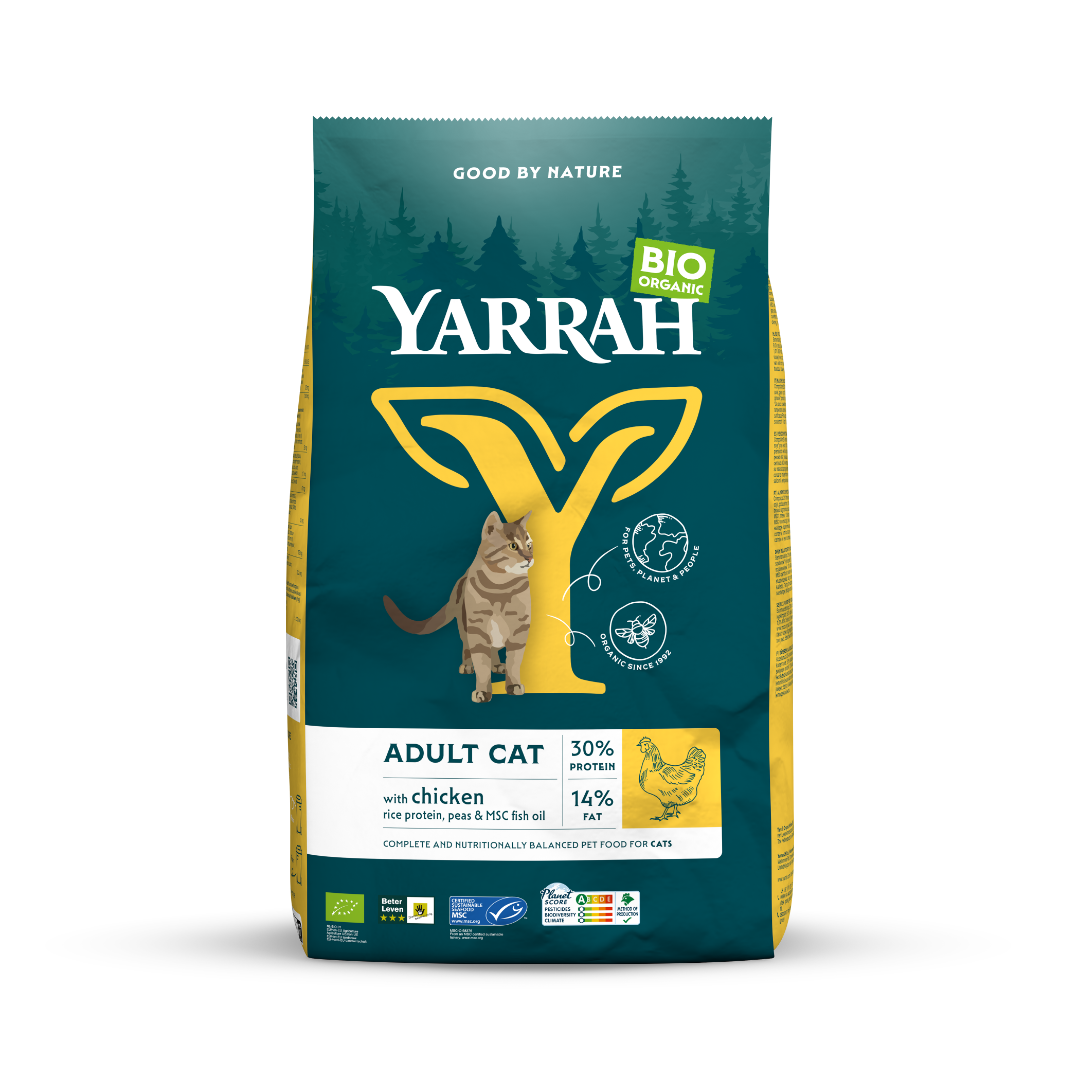 Yarrah Adult cat food with chicken bio in 10kg bag, natural organic pet nutrition for adult cats