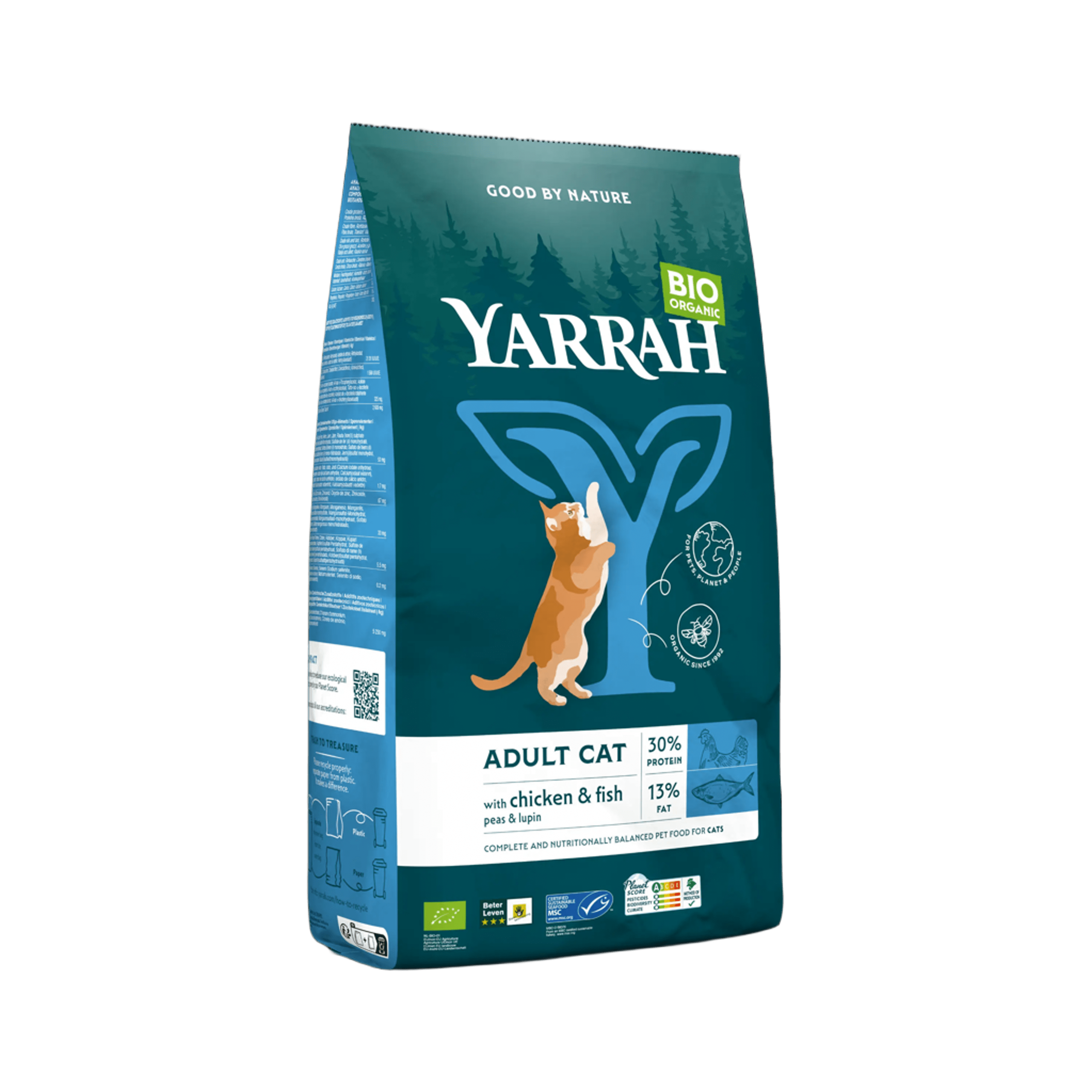 Yarrah Adult kattenvoer met vis biologisch, 10 kg, natuurlijke dierenvoeding voor katten, zichtbaar in de afbeelding
