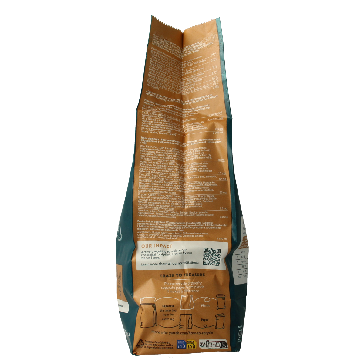 Yarrah wheat-free organic cat food with chicken in an 800g bag, natural and healthy pet nutrition for cats.