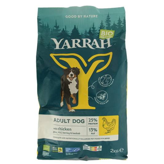 Yarrah Adult chicken organic dog food bag with MSC certification, 2000 grams, natural pet nutrition for adult dogs