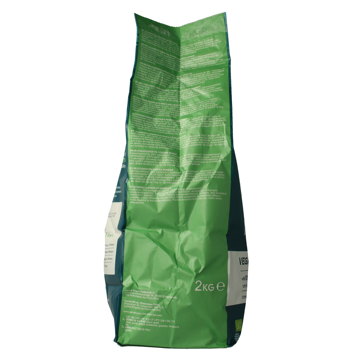 Yarrah Vega bio dog food in a 2000g bag, natural and organic pet nutrition from Yarrah.