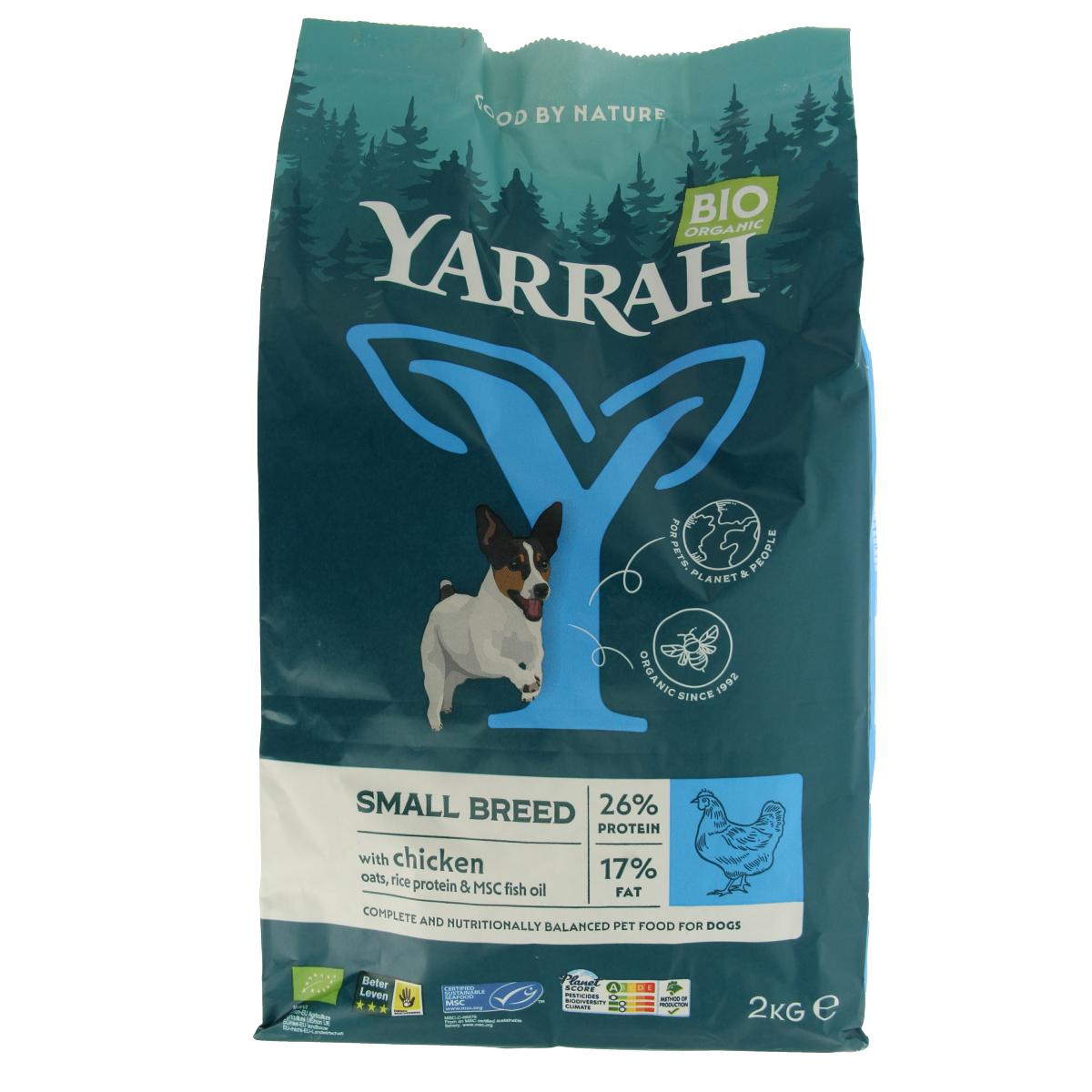 Yarrah small breed dog food with chicken, organic MSC bio, 2000 grams, natural pet nutrition for small dogs