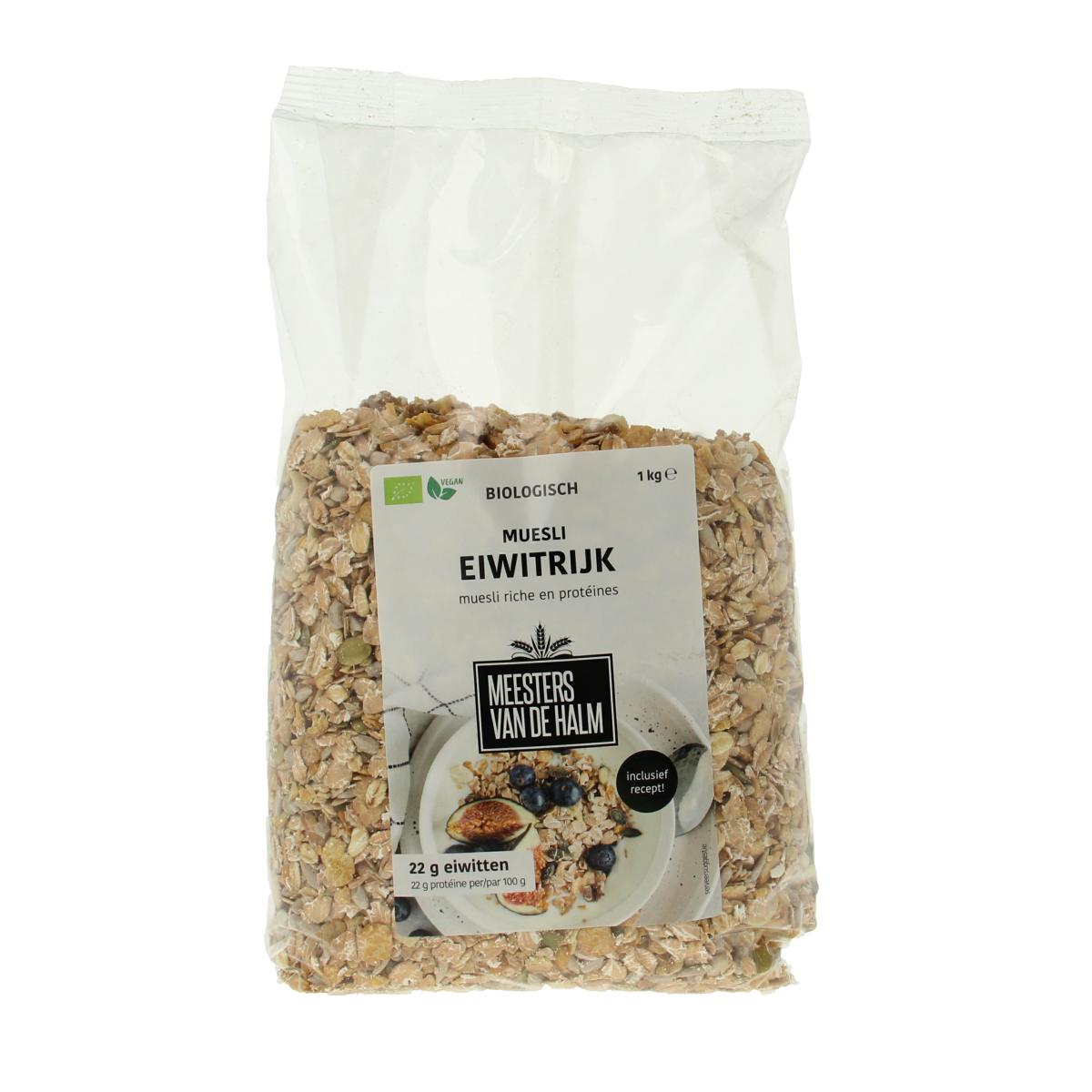De Halm Muesli eiwitrijk herstel ontbijtgranen in 1 kg verpakking, bio, met gezonde ingrediënten voor sportherstel