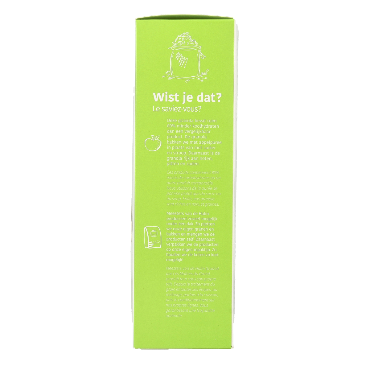 De Halm biologische koolhydraatarme ontbijtgranen granola in 350g verpakking, suitable for a healthy breakfast option.