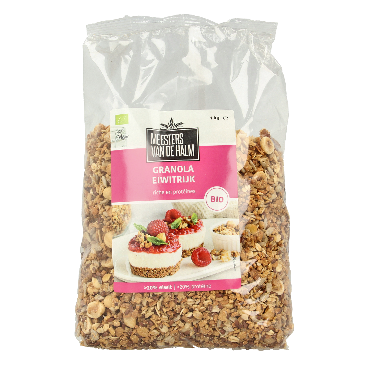 De Halm bio granola ontbijtgranen met eiwitten in een weckpot, 1 kg, voedingsrijk en geschikt voor een gezond ontbijt