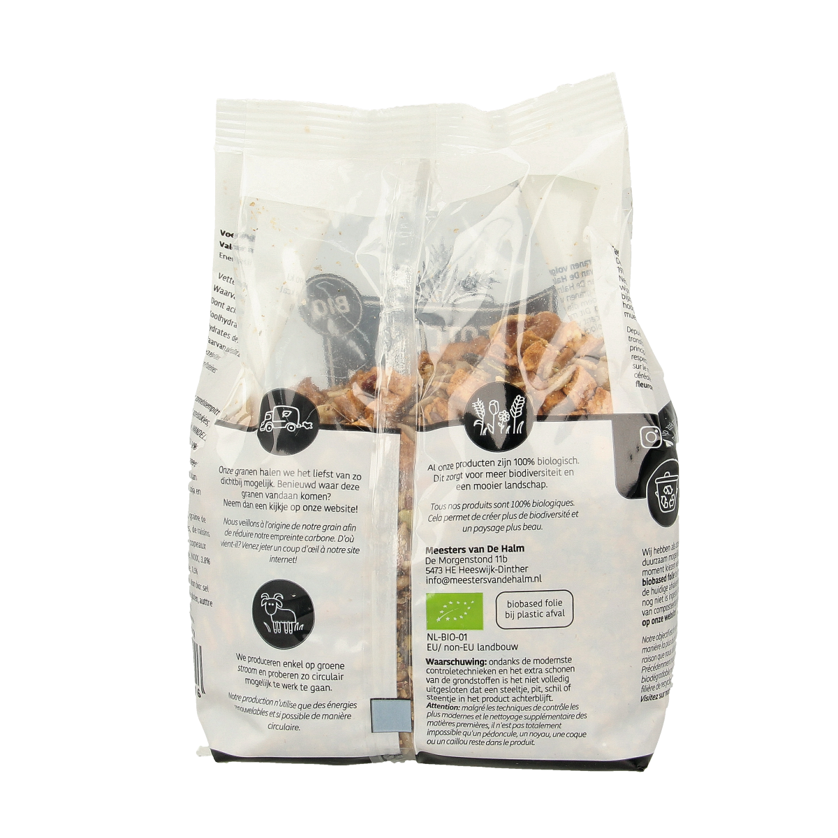 De Halm bio ovenbaked apple and cinnamon breakfast cereal mix in a 400g package, with visible apple pieces and cinnamon flavor