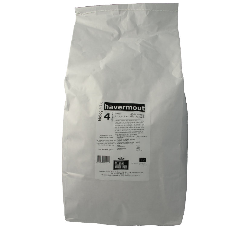 Organic De Halm oatmeal breakfast grains in a 4000g package, showing a close-up of the gluten-free oat flakes.