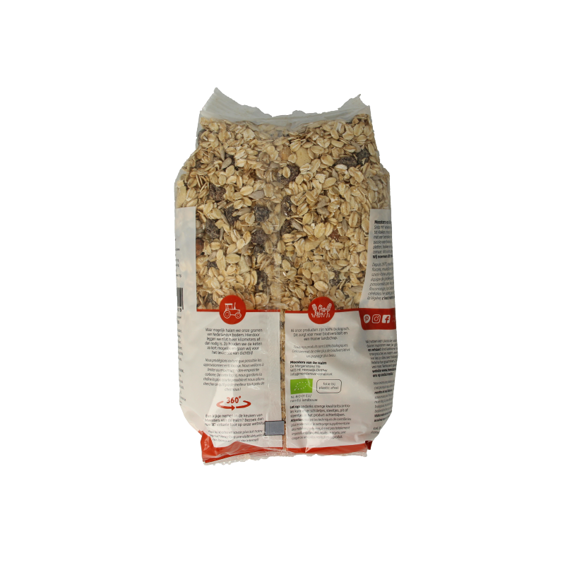 De Halm bio havermuesli ontbijtgranen in 750g package, featuring rolled oats and grains in a natural, wholesome breakfast mix.