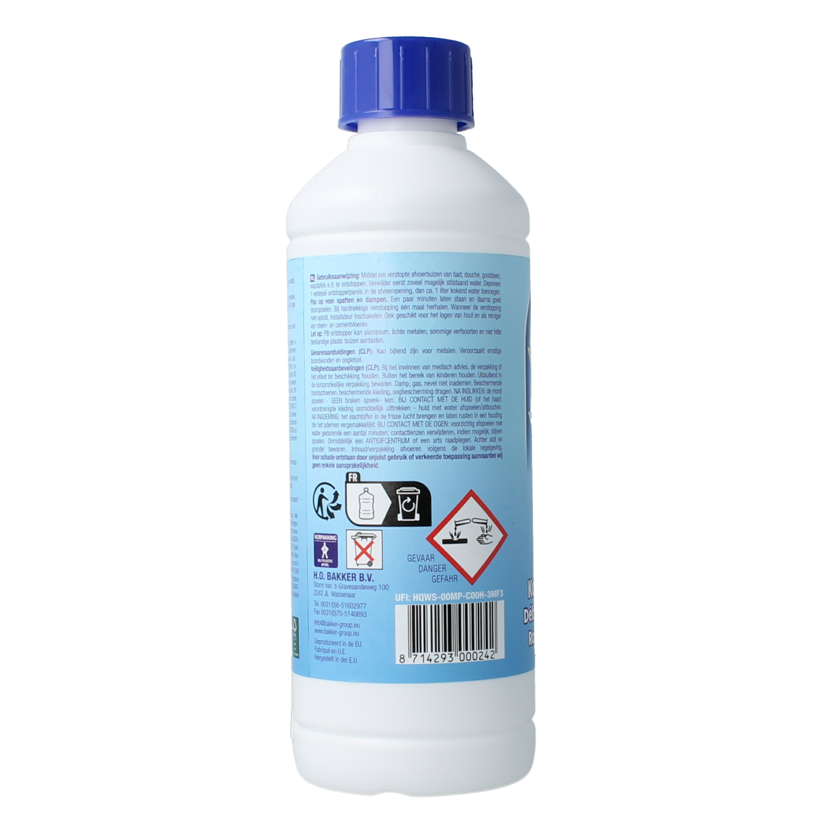 PB Korrelontstopper 500g cleaning product in a plastic container, designed for removing tough stains and blockages.