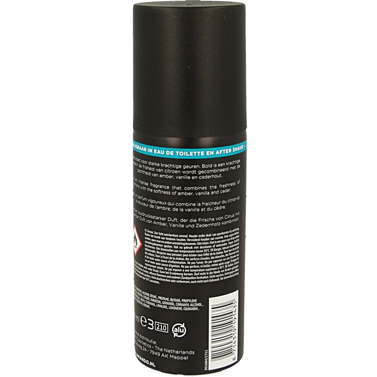 Amando Deodorant Spray Bold, 150ml bottle, with silver cap and sleek design, suitable for daily use and freshening up.