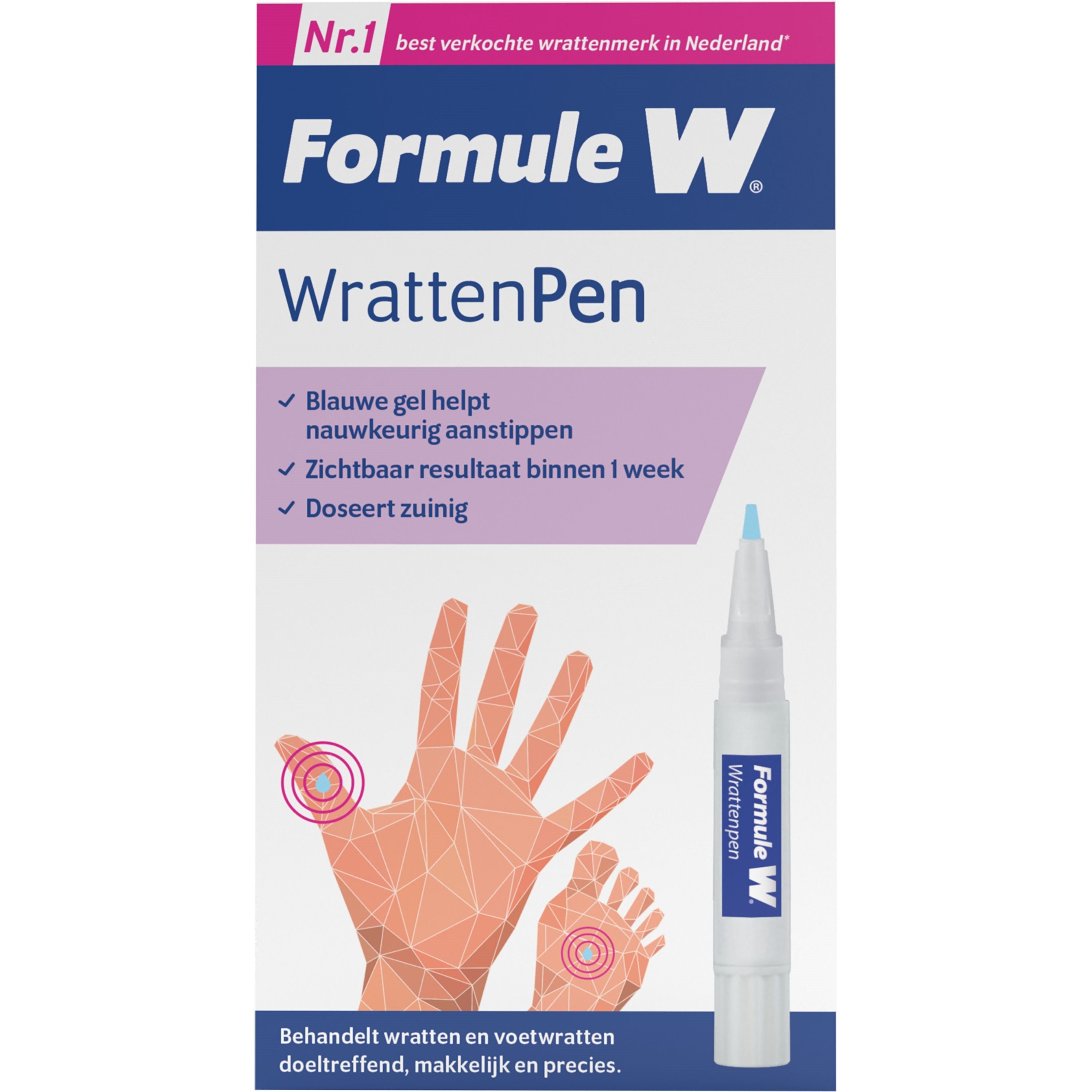 Formule W Wrattenpen hand skincare product in 1.50 ml container, designed for hand care and skin treatment.