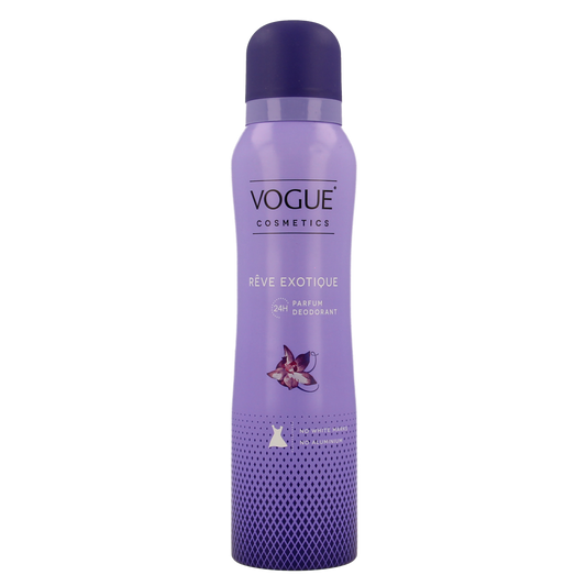 Vogue Parfum deodorant Reve Exolique 150ml spray bottle with elegant packaging and floral fragrance design.