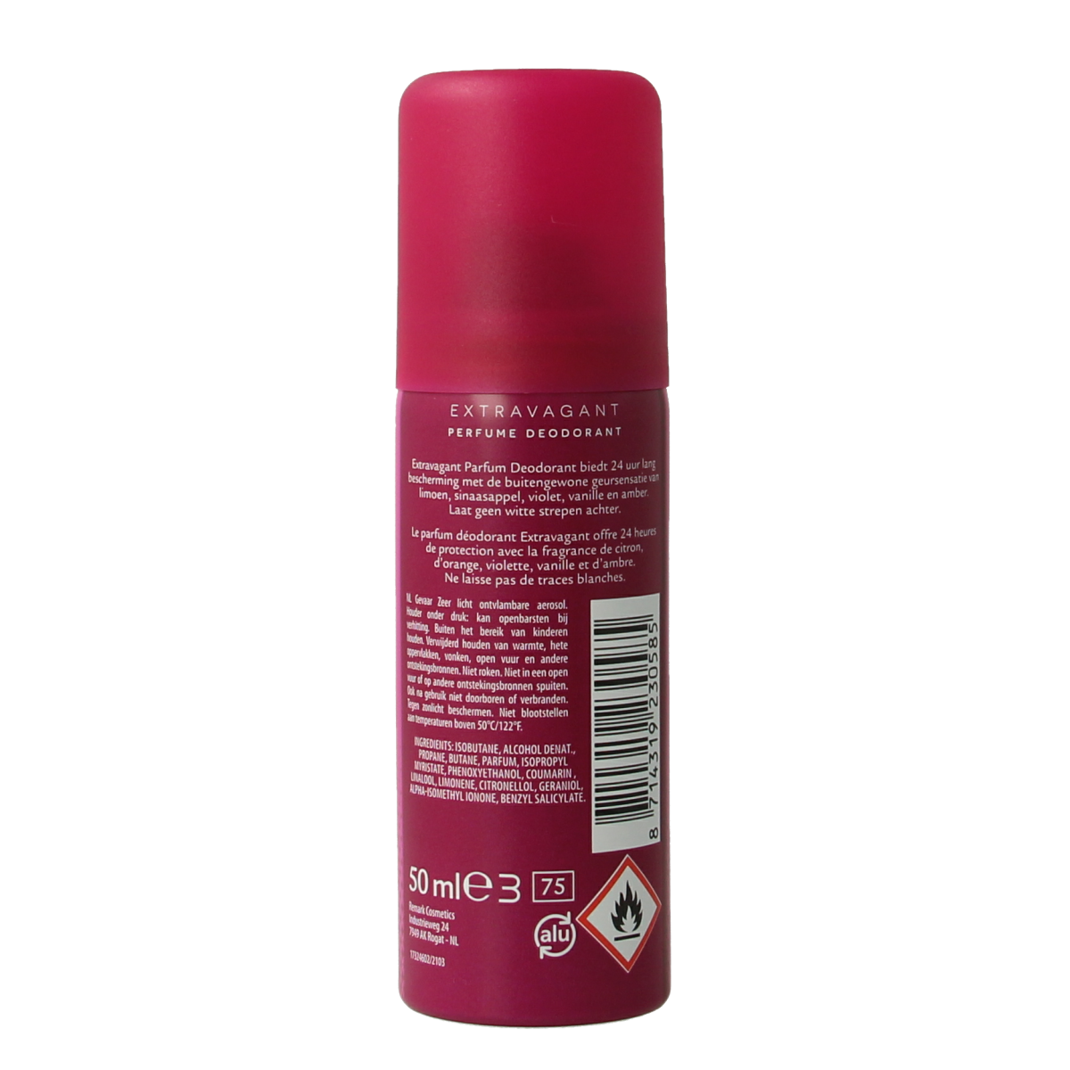 Vogue Parfum deodorant extravagant 50ml spray bottle with sleek design and elegant branding, shown on a white background.
