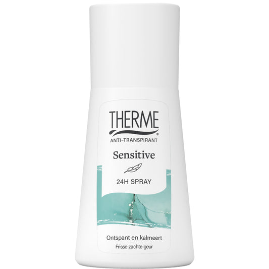 Therme Deospray anti-transpirant sensitive deodorant spray bottle, 75ml, designed for gentle skin and odor protection.