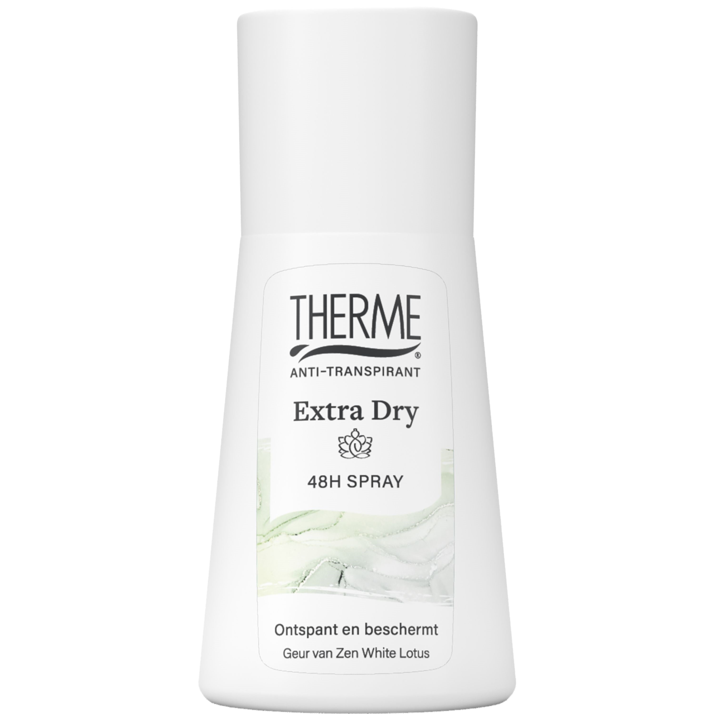 Therme Deospray anti-transpirant extra dry deodorant spray in 75ml bottle, showing the aerosol can with branding and product label.