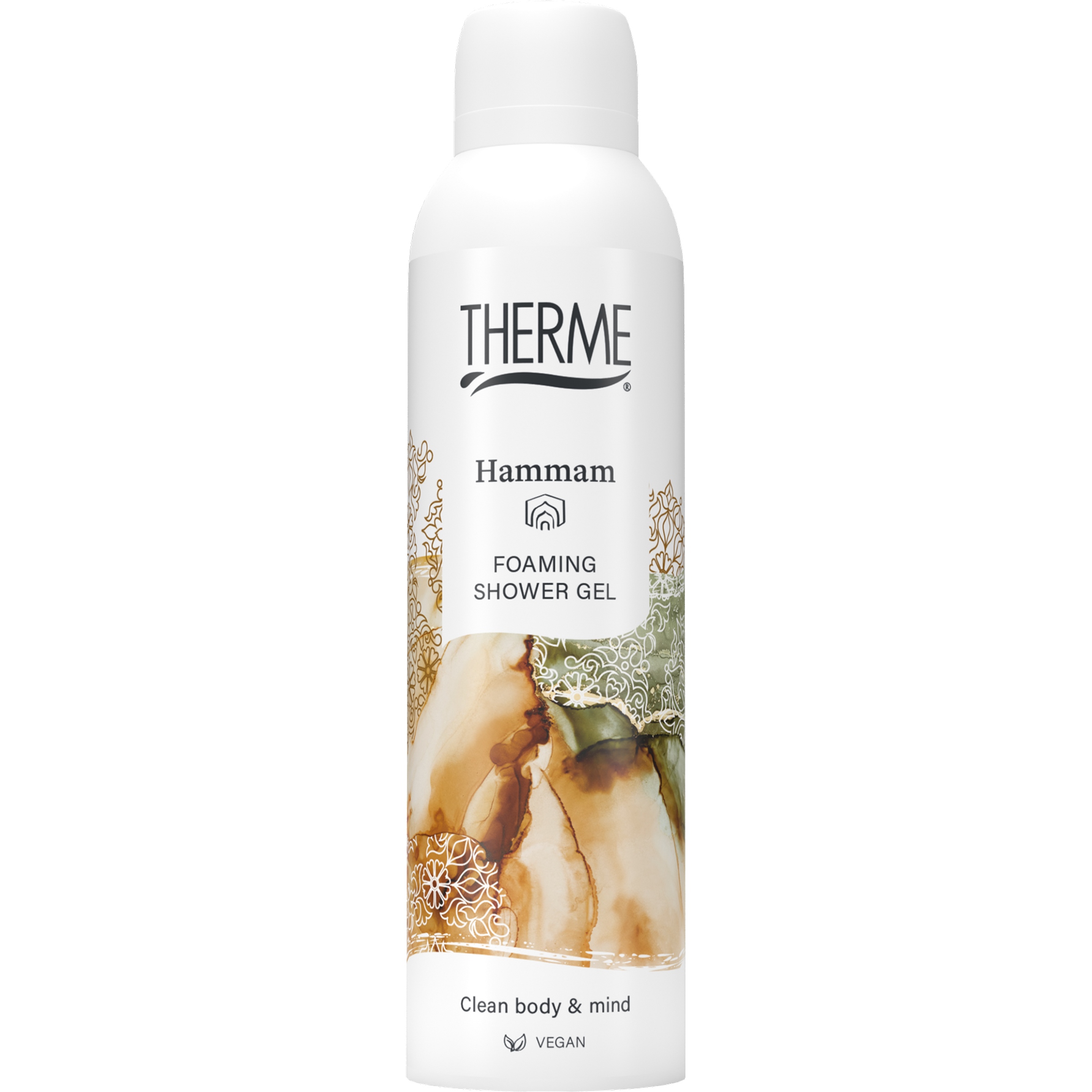 Therme Hammam foaming shower gel in 200ml bottle, gentle bad en douche with luxurious foam and soothing scent.