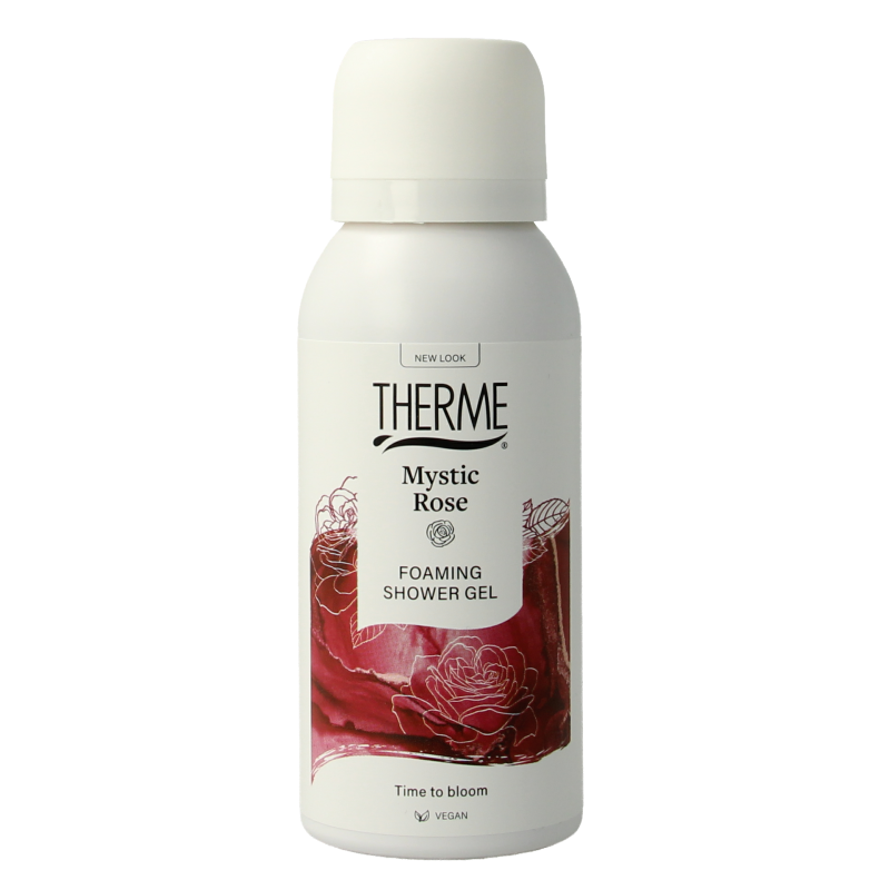 Therme Foam Shower Mystic Rose 50ml bottle with rose-scented foam for a luxurious bath and shower experience