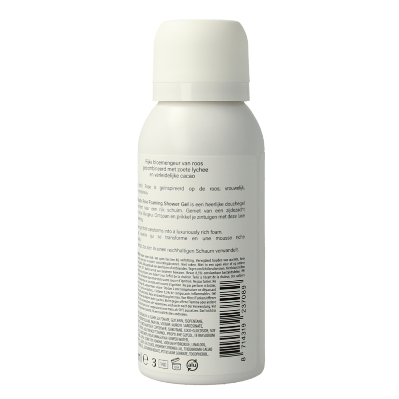 Therme Foam Shower Mystic Rose 50ml bottle, bath and shower product with rose scent, displayed with packaging and product label.