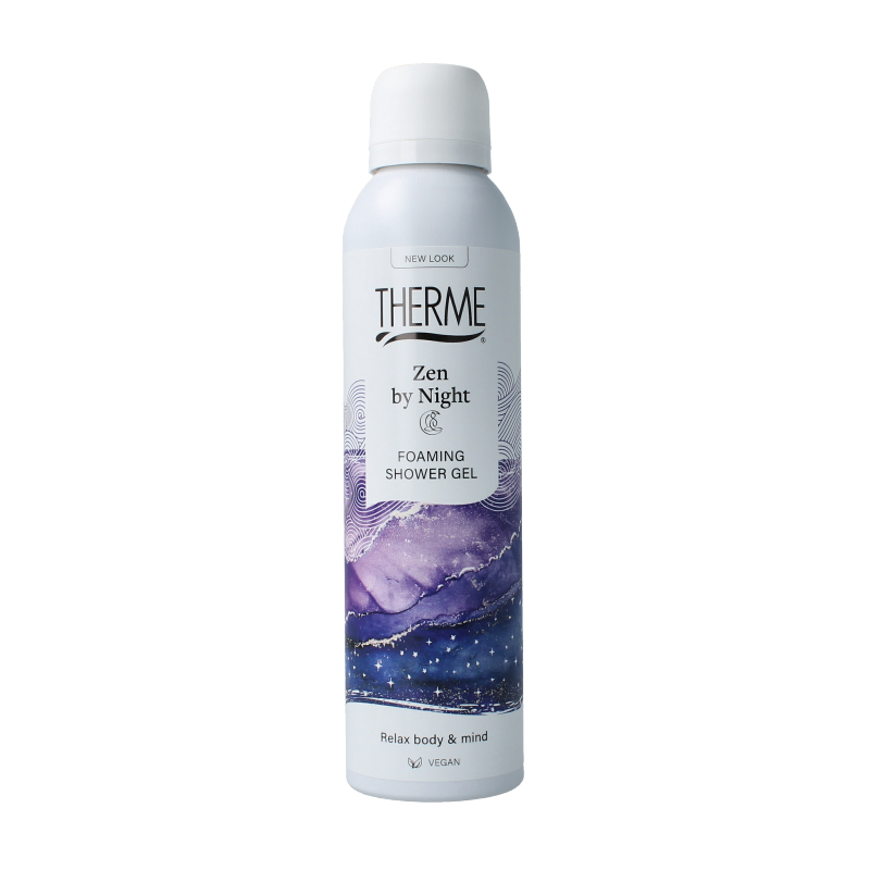 Therme Zen by Night foaming shower gel in 200ml bottle, for relaxing bath and shower experience, with calming scent.