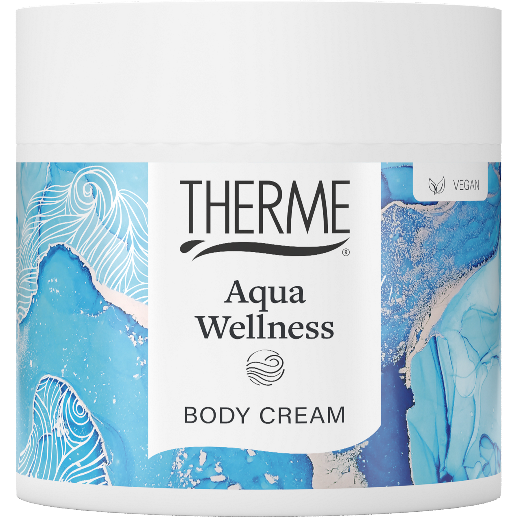 Therme Aqua Wellness body cream in 225g jar, moisturizing body care product with a smooth, creamy texture.