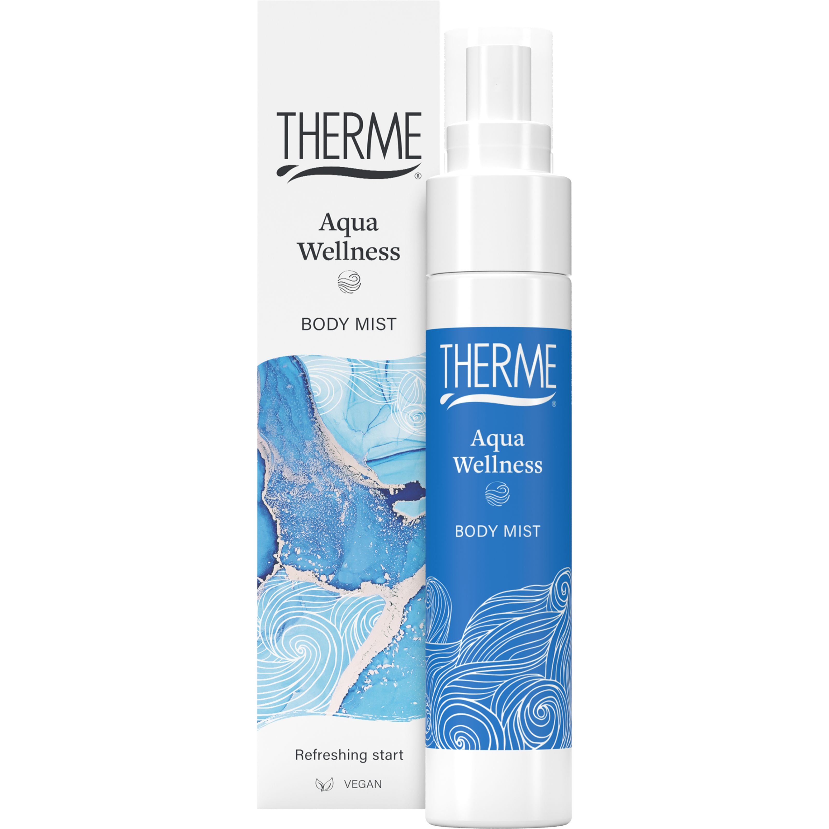 Therme Aqua Wellness body mist in 60ml bottle, featuring refreshing and hydrating body care with natural ingredients.