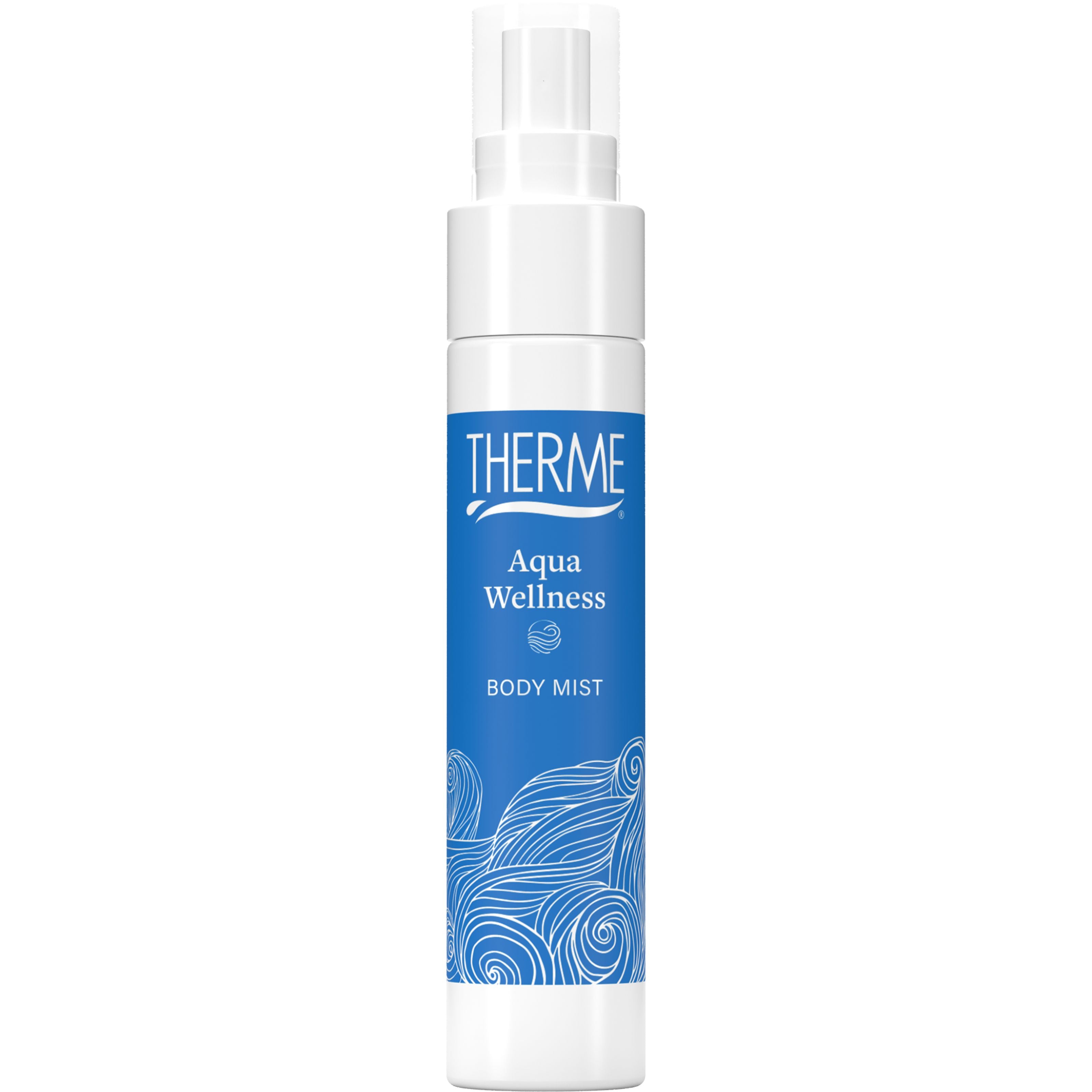 Therme Aqua Wellness body mist 60ml, a soothing body spray with a refreshing scent, in a clear spray bottle.