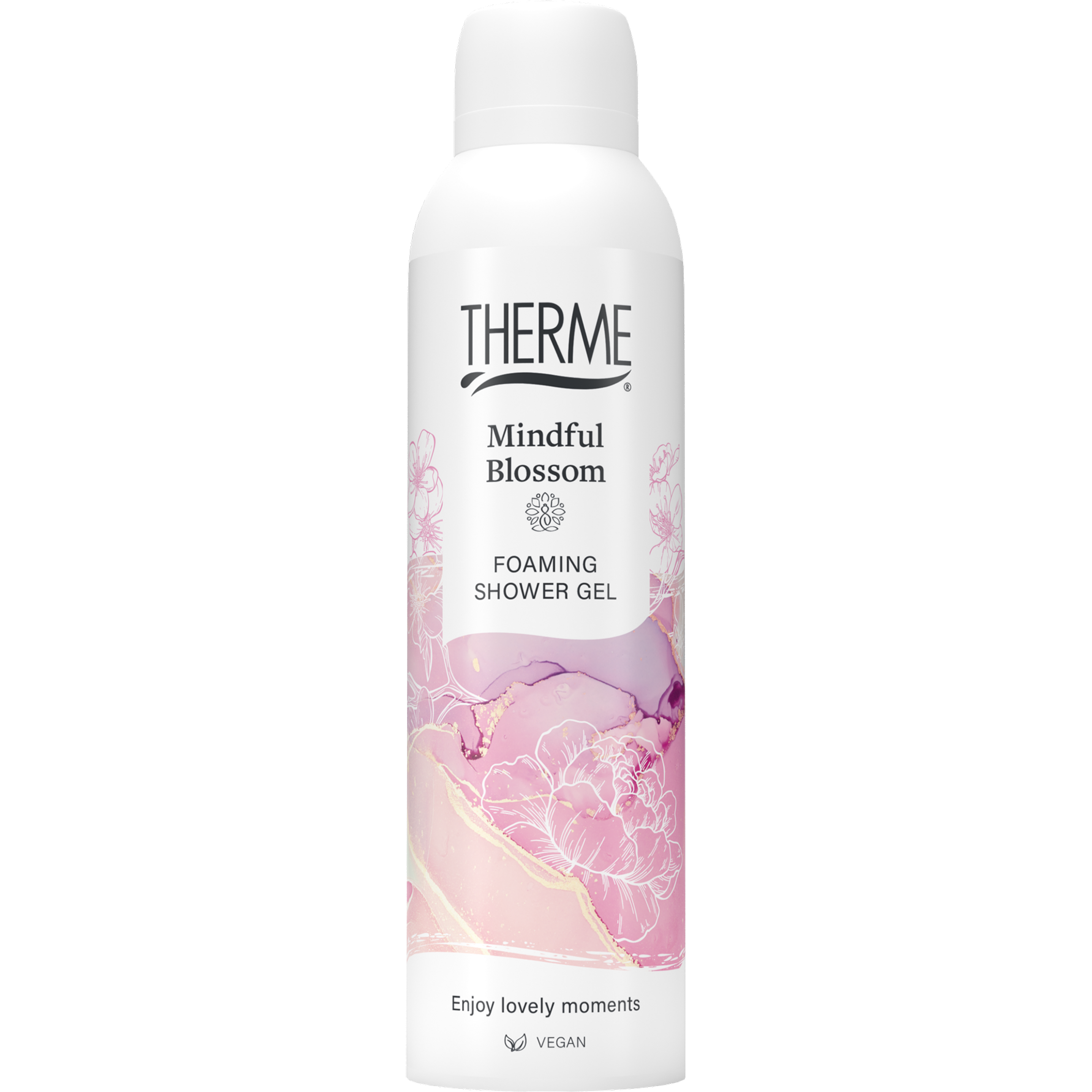Therme Mindful Blossom foaming shower gel in 200ml bottle, gentle bath and shower product with floral scent, brand Therme.