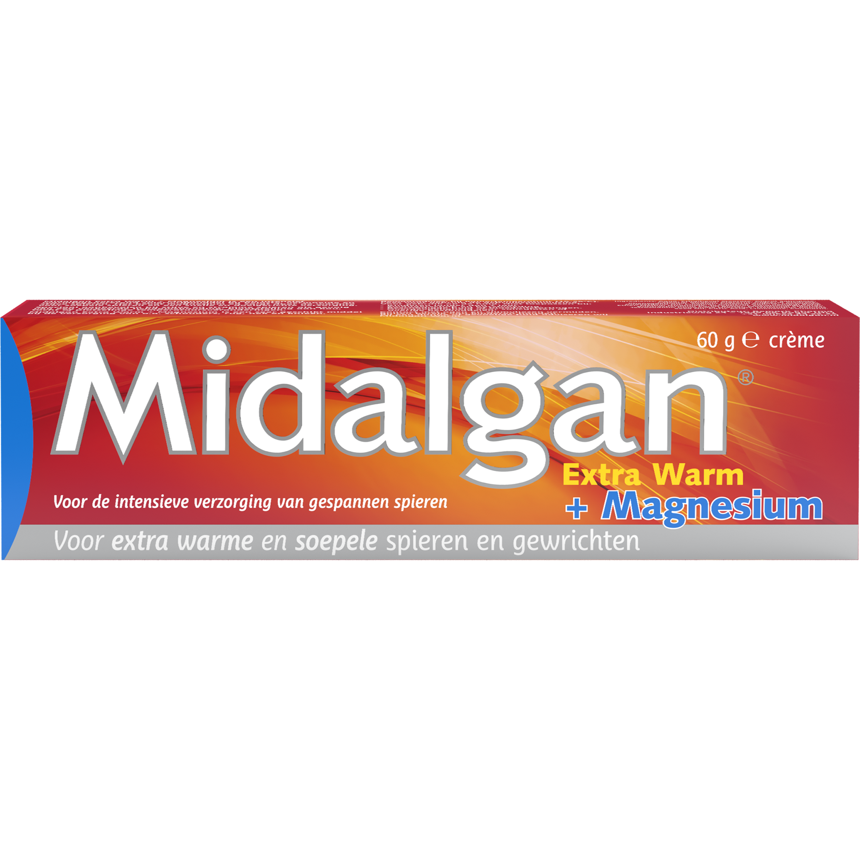 Midalgan Extra Warm magnesium gel jar for muscle and joint care, 60 grams, designed for spierverzorging and gewrichtsverzorging.