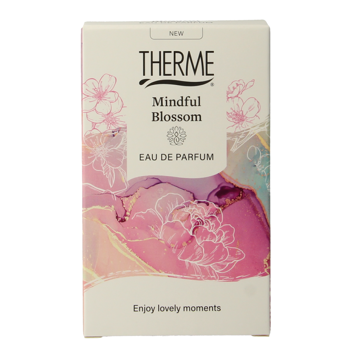 Therme Mindful Blossom eau de parfum 30ml bottle with floral design, showcasing a delicate, nature-inspired fragrance.
