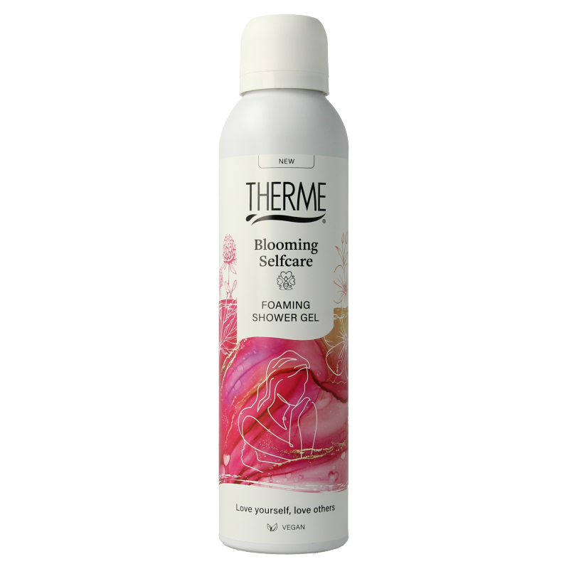 Therme Blooming Showergel in 200ml, foaming self-care body wash with floral scent, designed for a relaxing shower experience.