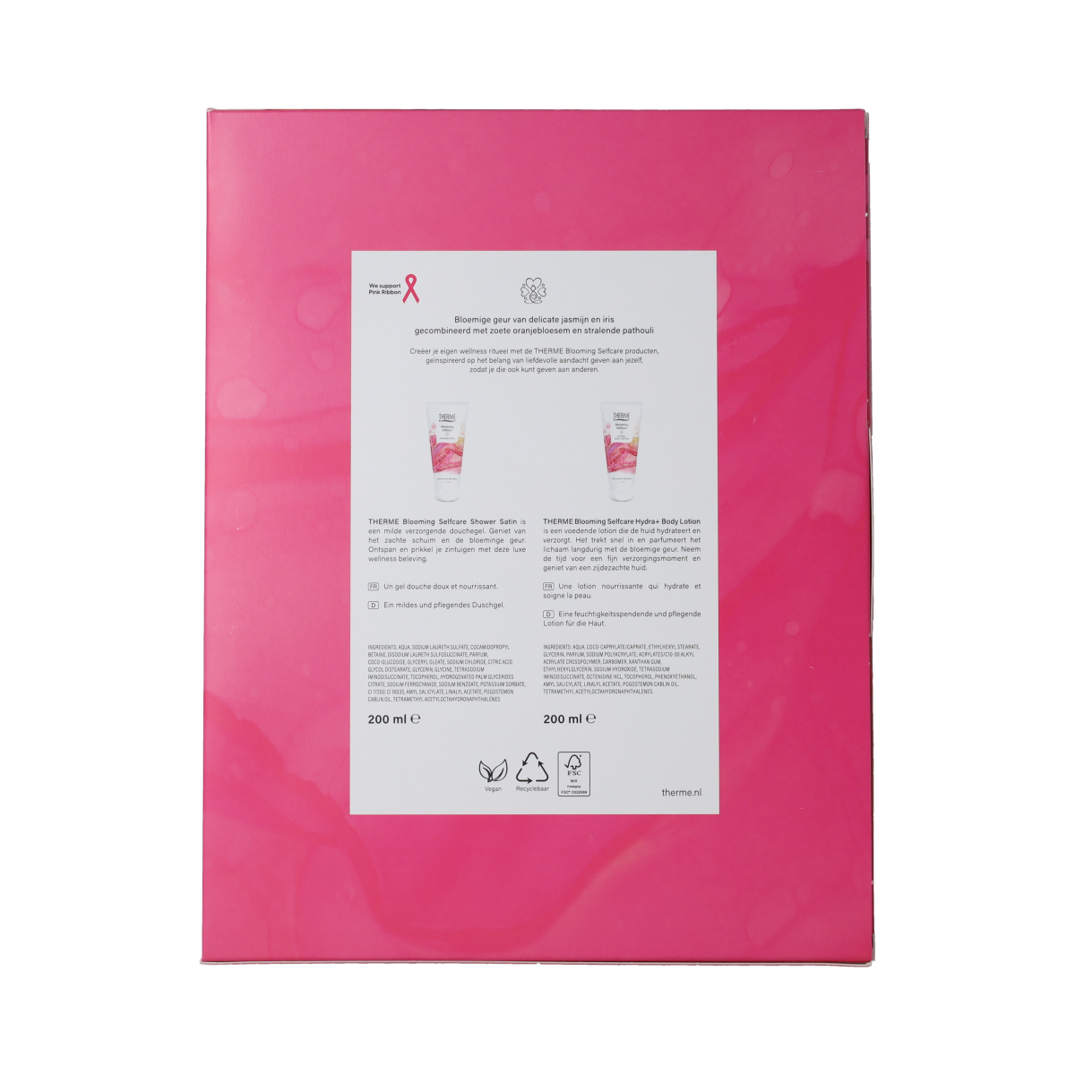 Therme Blooming self-care gift set with two body care products, featuring floral packaging and natural ingredients.