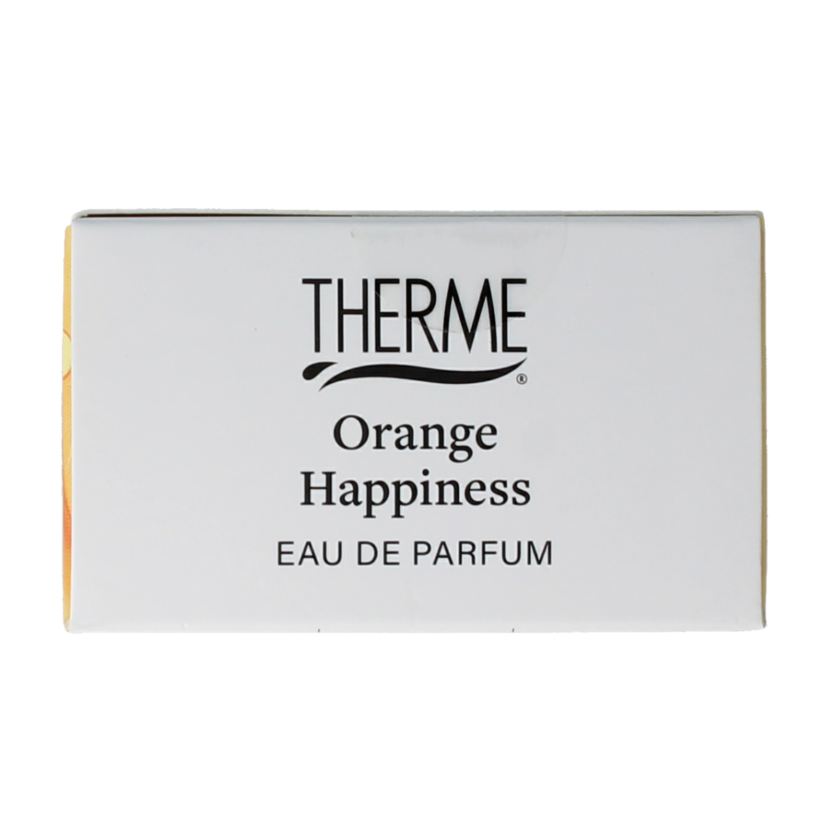 Therme Orange Happiness eau de parfum 30ml bottle with vibrant orange label and sleek design, aromatic citrus scent.