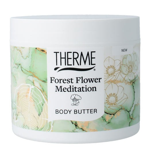 Therme Forest Flower meditation body butter in 225g jar, smooth cream with floral scent, suitable for body moisturizing.