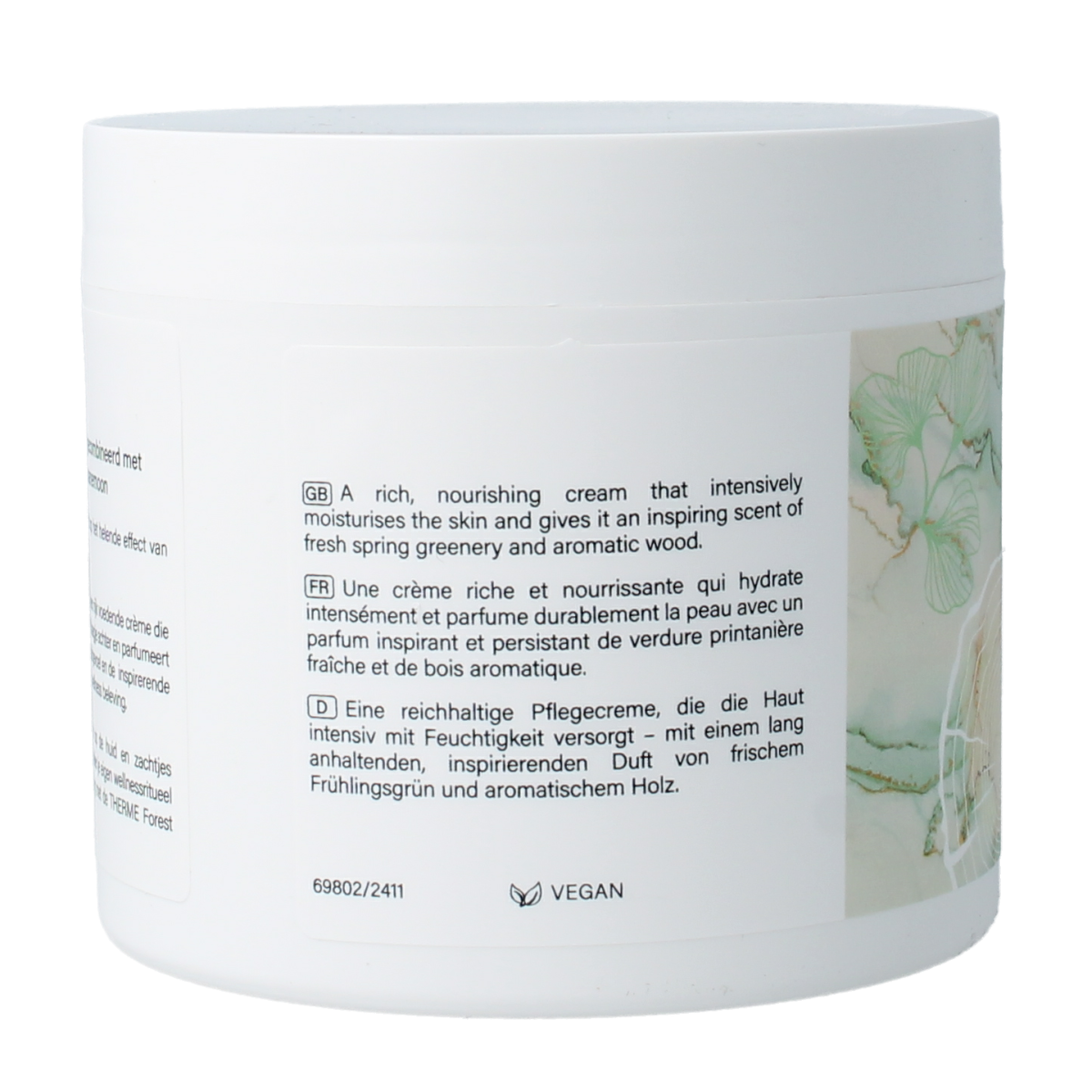 Therme Forest Flower meditation body butter in 225g jar, creamy texture with floral scent for nourishing skin.