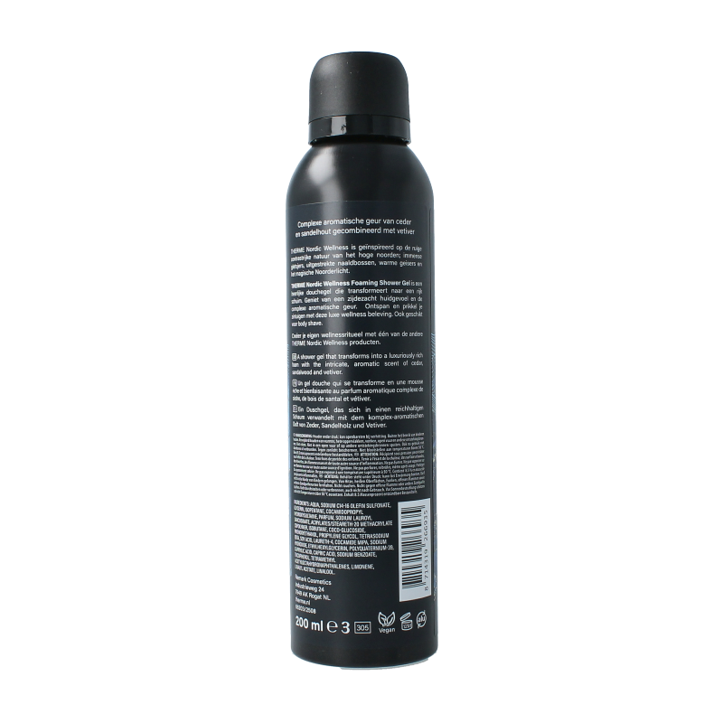 Therme Nordic Wellness foaming shower gel 200ml bottle, bad en douche product with a clean, modern design and white packaging.