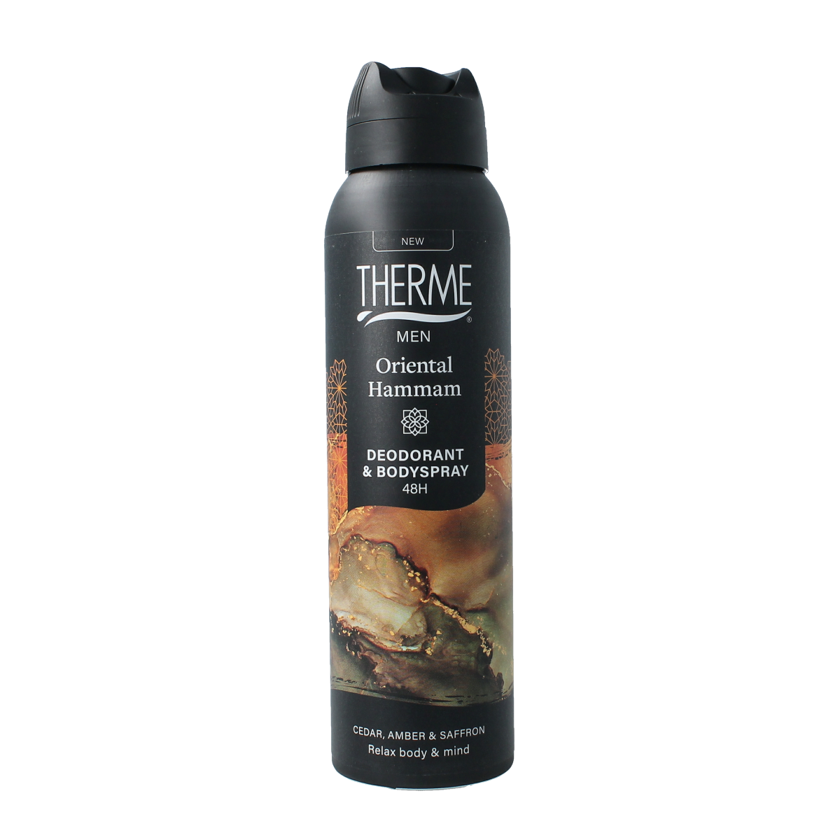 Therme Oriental hammam deodorant and bodyspray 150ml, featuring a sleek bottle with floral and oriental design elements.