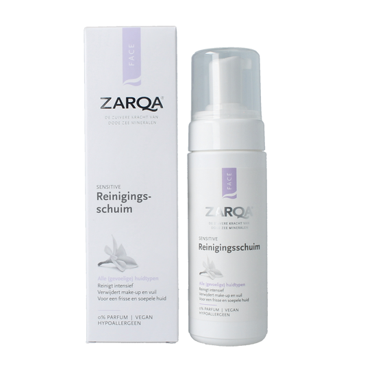 Zarqa Face reinigingsschuim sensitive in 150ml bottle, gentle facial cleansing foam for sensitive skin.
