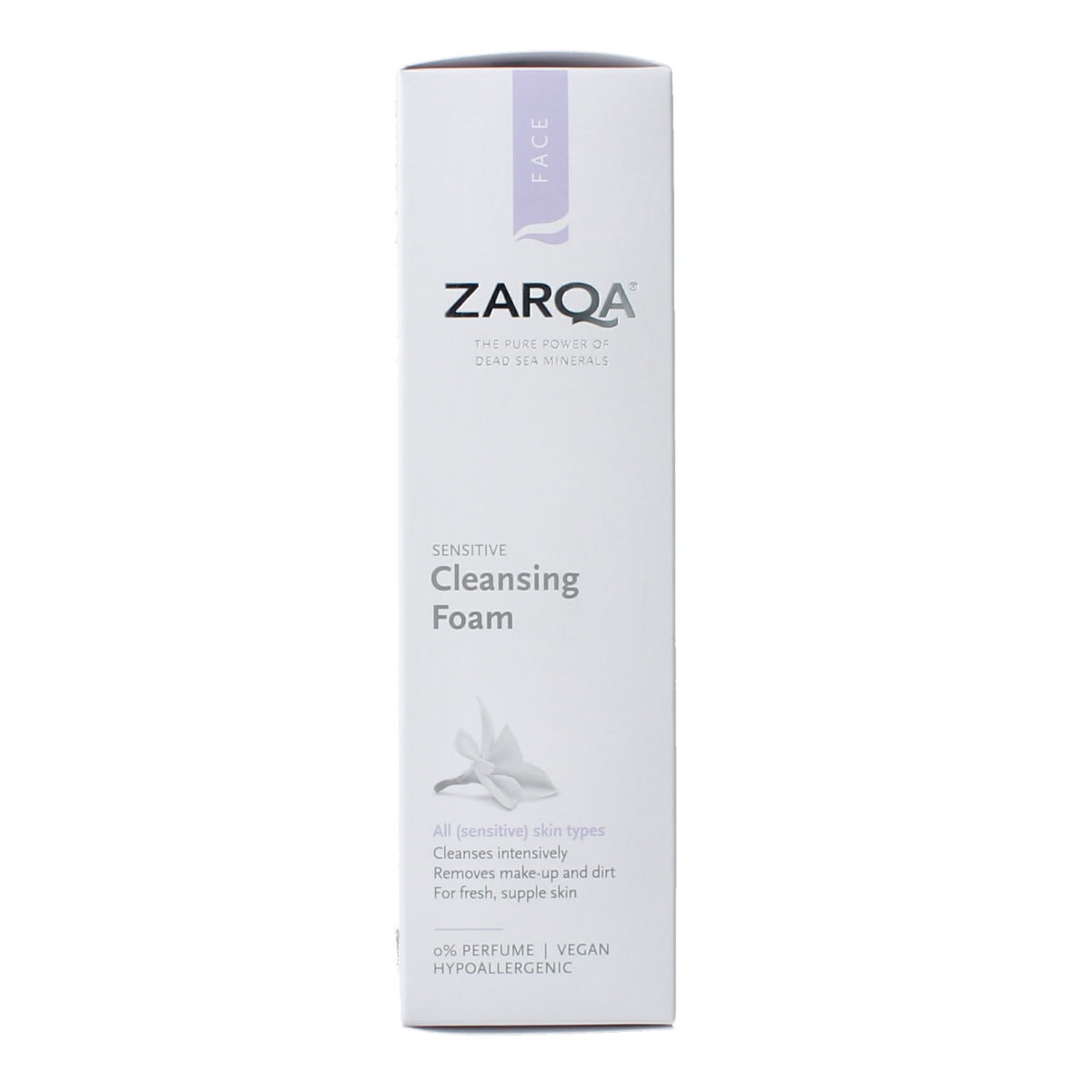 Zarqa Face reinigingsschuim sensitive in 150ml bottle, gentle facial cleanser for sensitive skin, with soft foam texture.