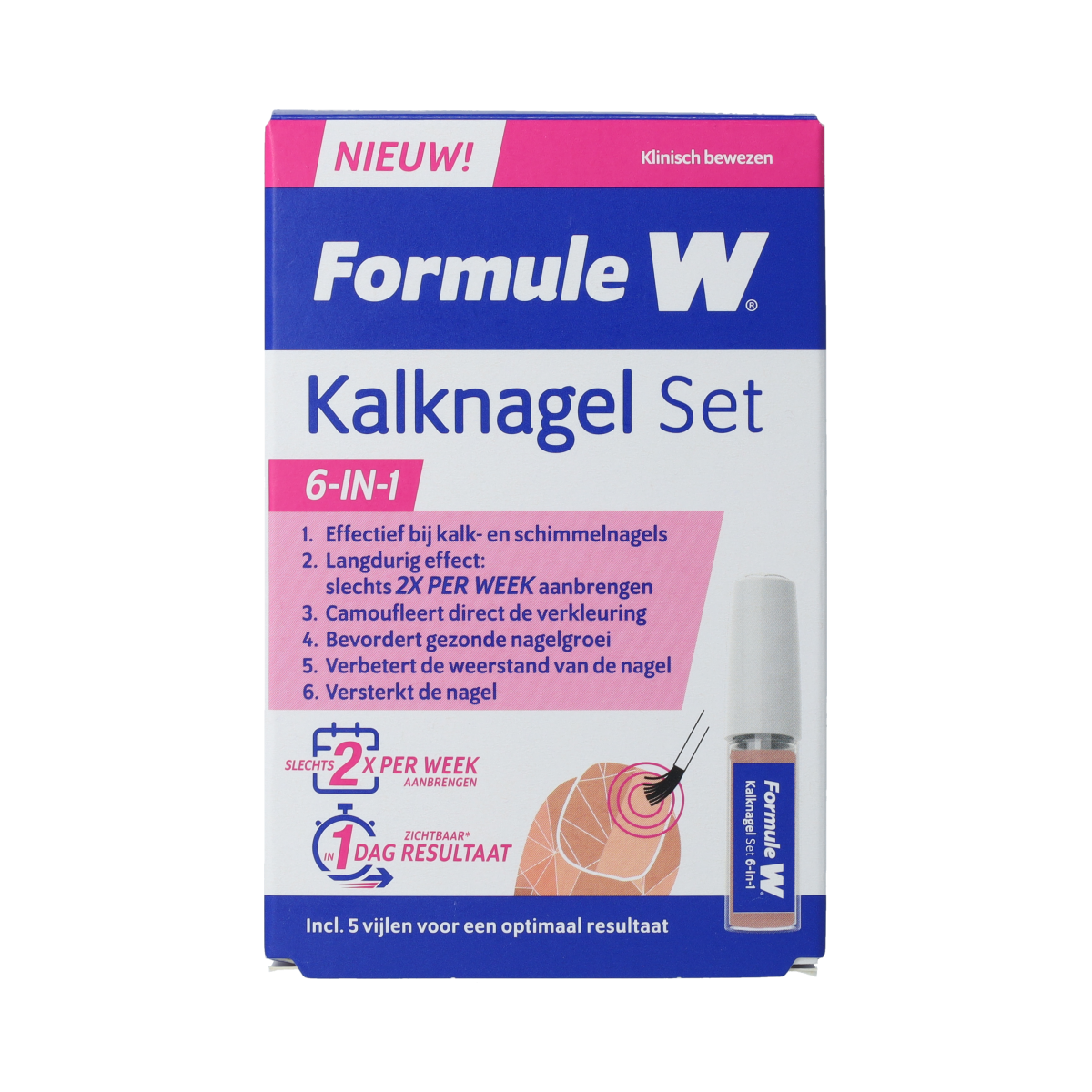 Formule W Kalknagel 6-in-1 set for toenail care, includes tools for treating and caring for fungal nails.